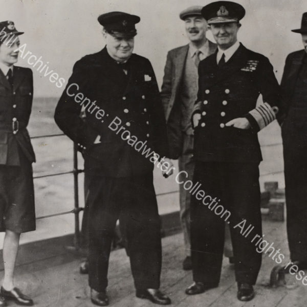 Photo on the deck of HMS Renown. From left to right: Sarah Churchill [earlier Sarah Oliver