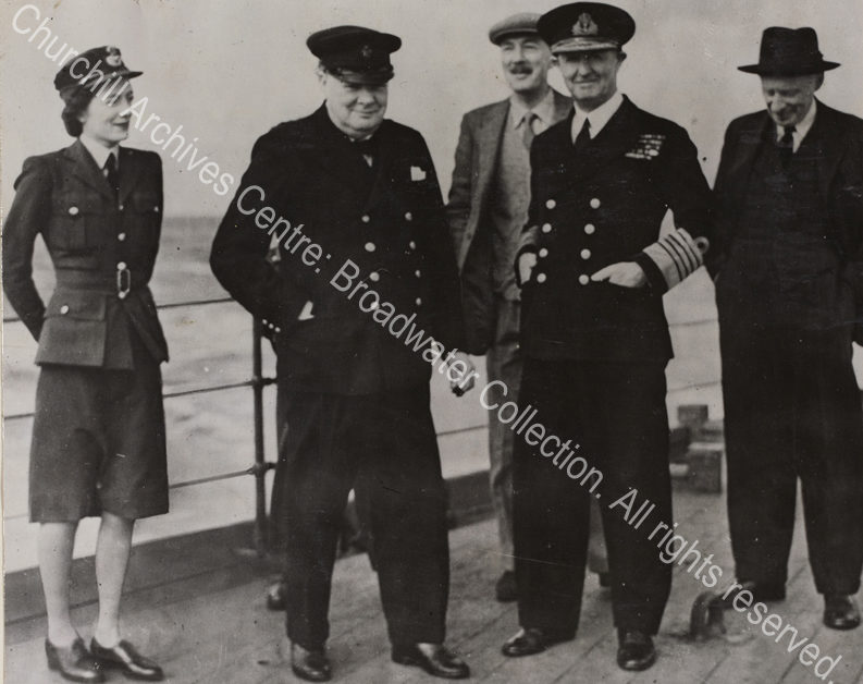 Photo on the deck of HMS Renown. From left to right: Sarah Churchill [earlier Sarah Oliver
