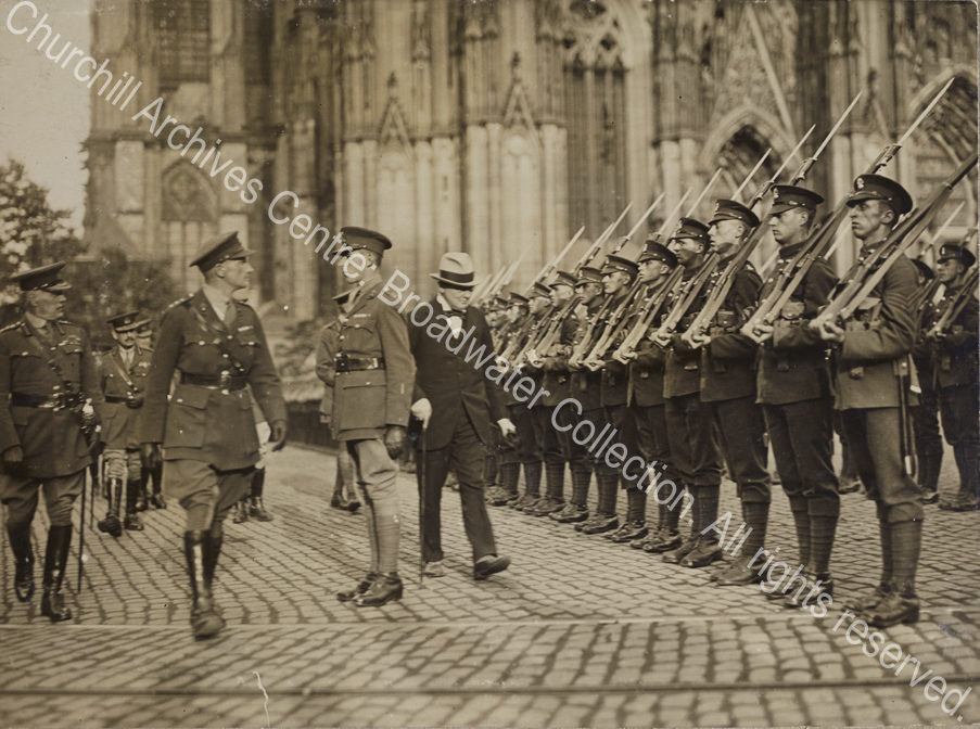Photograph of WSC [Secretary of State for War] inspecting troops