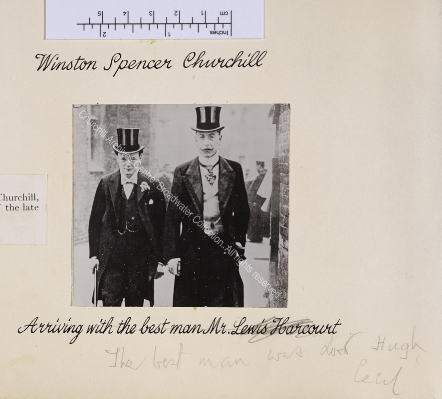 Photograph shows WSC arriving at the St Margaret's Westminster with his best man