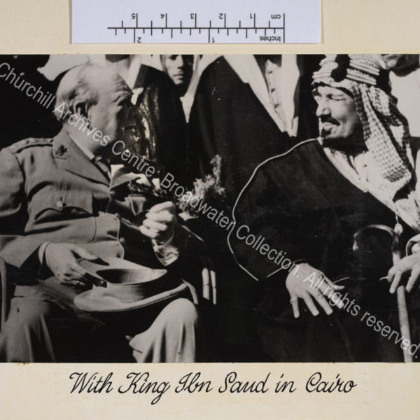 Photograph of WSC and King Ibn Saud of Saudi Arabia [taken following their meeting at Auberge due Lac