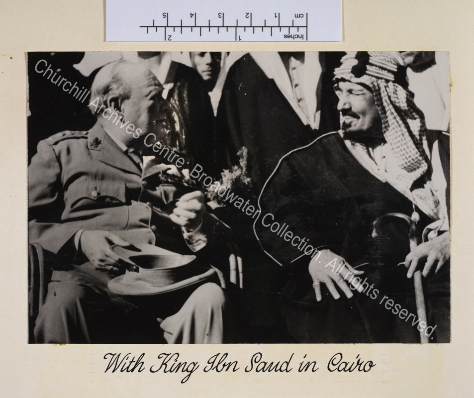 Photograph of WSC and King Ibn Saud of Saudi Arabia [taken following their meeting at Auberge due Lac