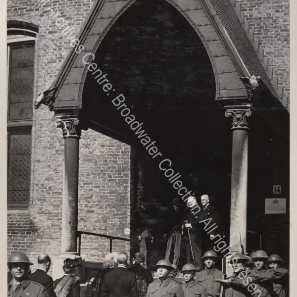 Photo shows WSC being greeted at the entrance of Knights Hall
