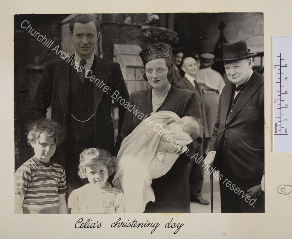 Photo shows Diana Sandys [earlier Diana Churchill] holding Celia Sandys