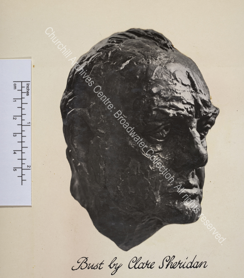 Photo shows a bust of WSC by Jacob Epstein [incorrectly captioned].