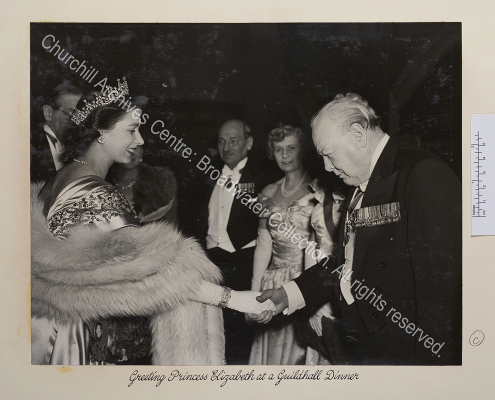 Photo shows Princess Elizabeth [later Queen Elizabeth II] wearing evening dress