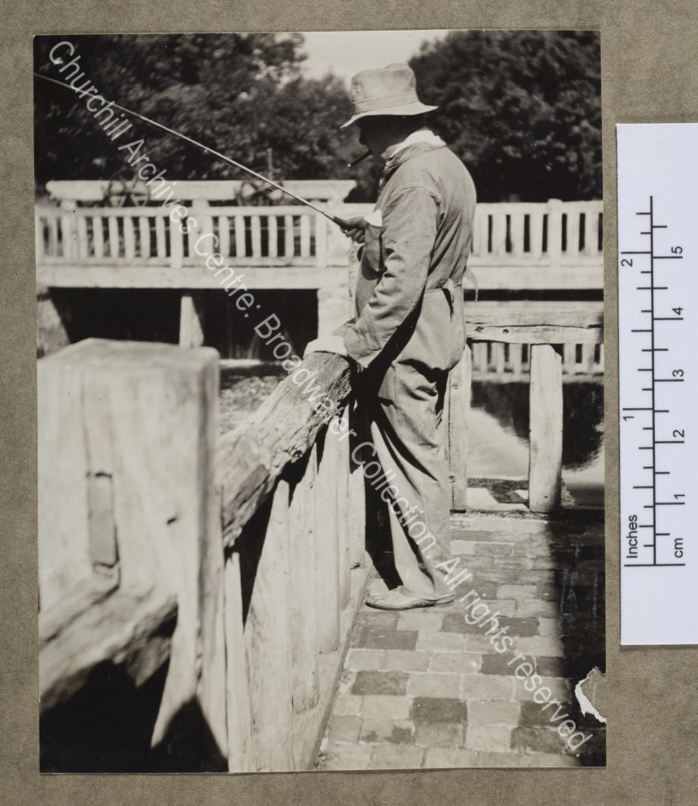 Photograph of WSC fishing [at the mill at the Chateau St-Georges-Motel in Dreux