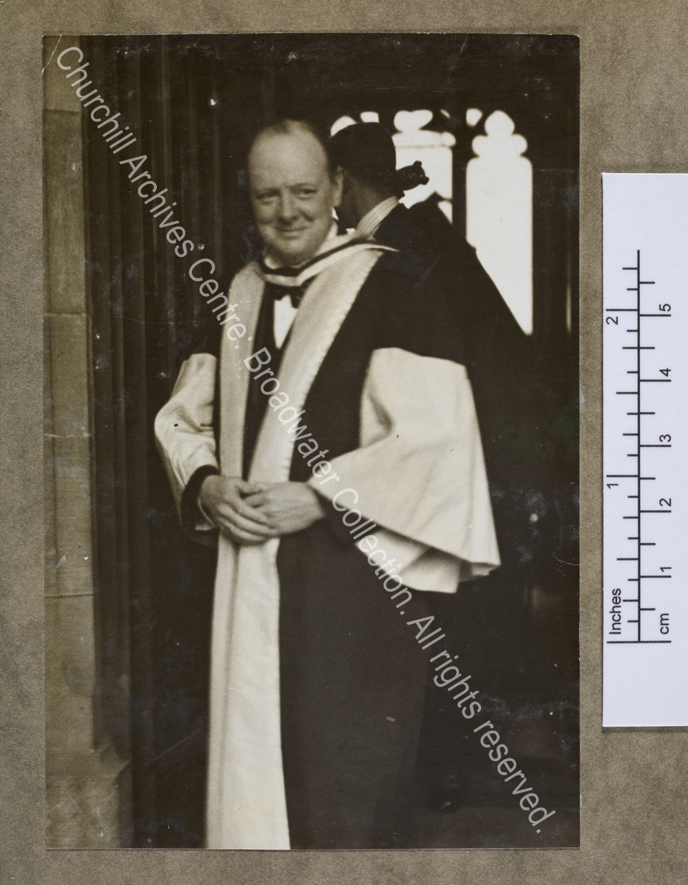 Three quarter length photograph of WSC at [? Queen's University