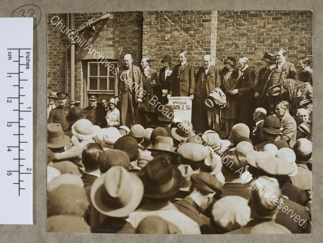 Photograph of WSC [? during the General Election campaign in Epping