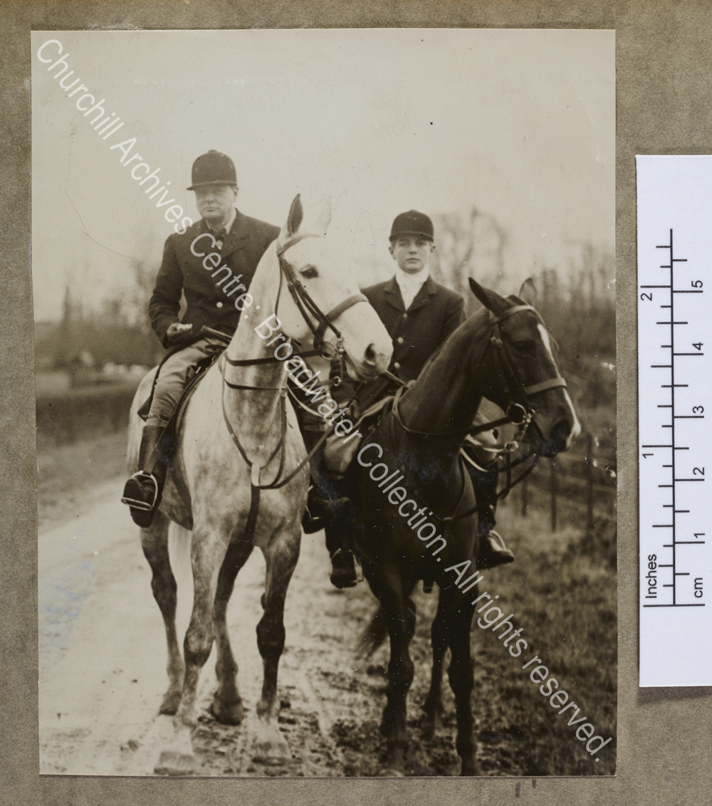 Photograph of WSC and Randolph Churchill on horseback in France
