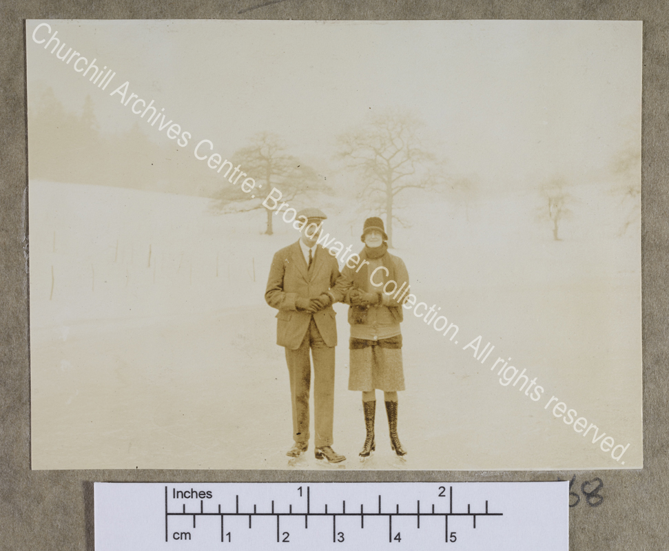 Photograph of CSC and F A Lindemann [later 1st Lord Cherwell] in skates