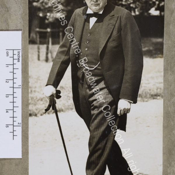 Full length photograph of WSC walking along a path at Blenheim [Oxfordshire]