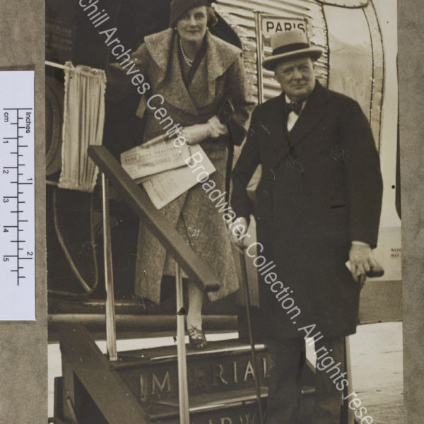 Photograph of WSC and CSC boarding an Imperial Airways plane at Croydon [Surrey] for Paris [France