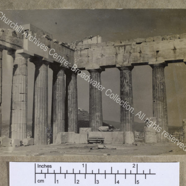 Photograph of the ruins of a classical Ionic temple [taken on a cruise of the Eastern Mediterranean on 1st Lord Moyne's yacht the Rosaura].