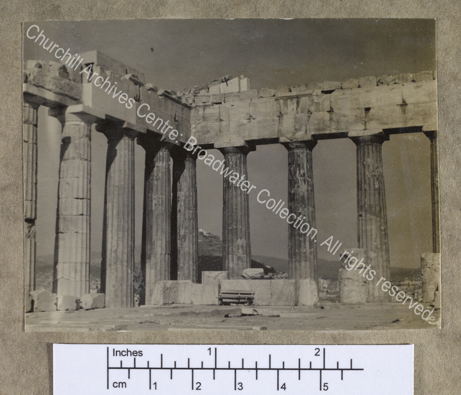 Photograph of the ruins of a classical Ionic temple [taken on a cruise of the Eastern Mediterranean on 1st Lord Moyne's yacht the Rosaura].